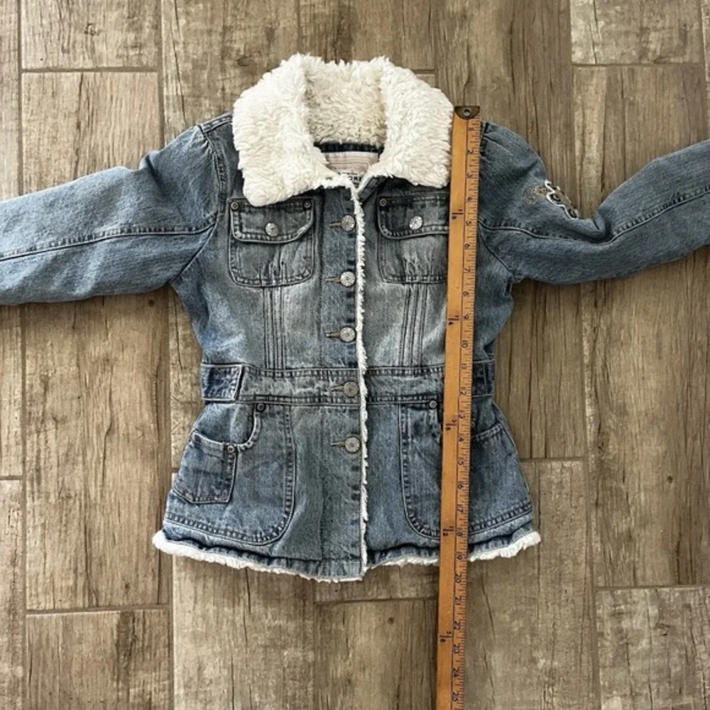 Original Arizona Jean Co. Girls Warm Denim Jean Jacket Faux-Fur Lining Cream 7/8